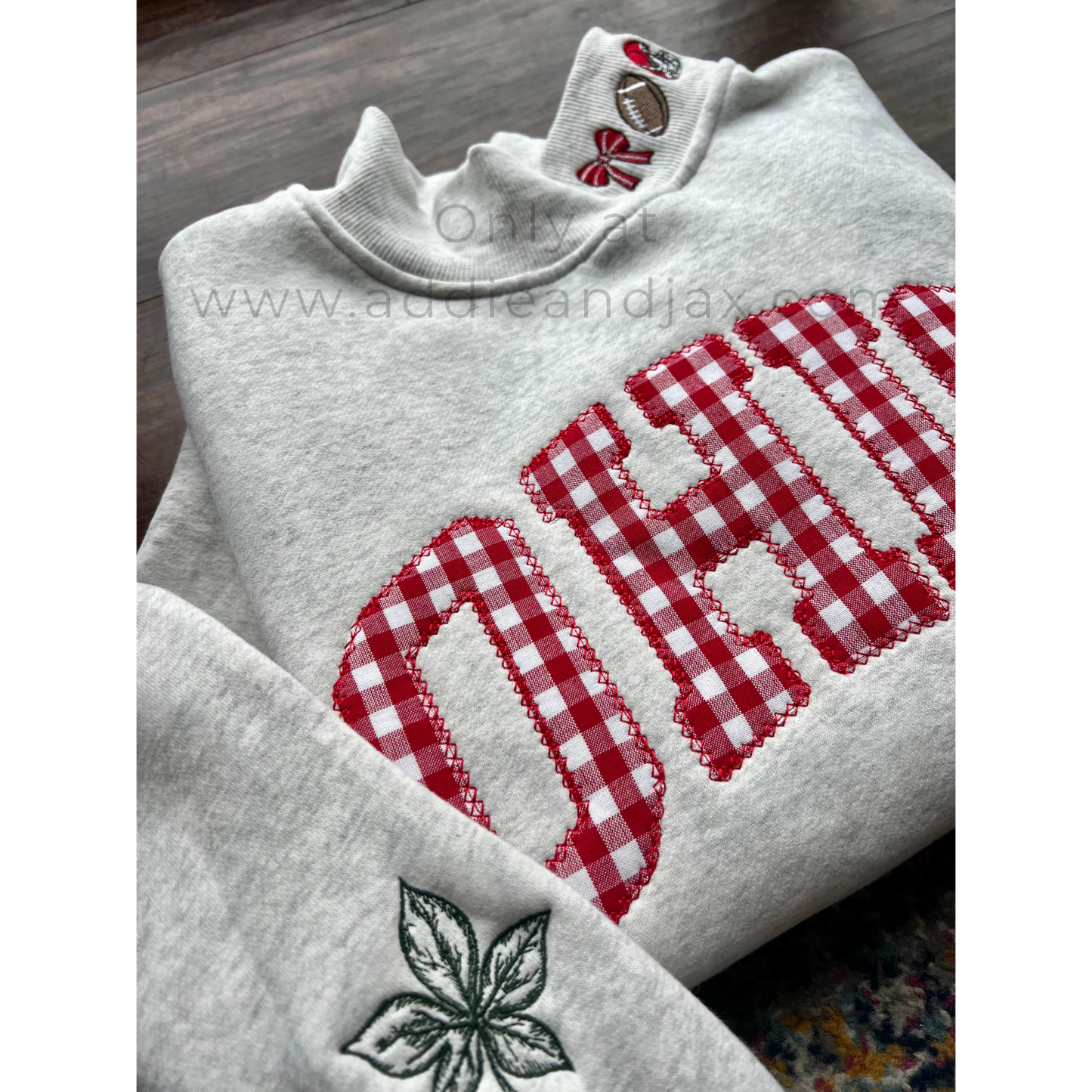 Gameday Gingham "OHIO" Embroidered Mock-neck Sweatshirt
