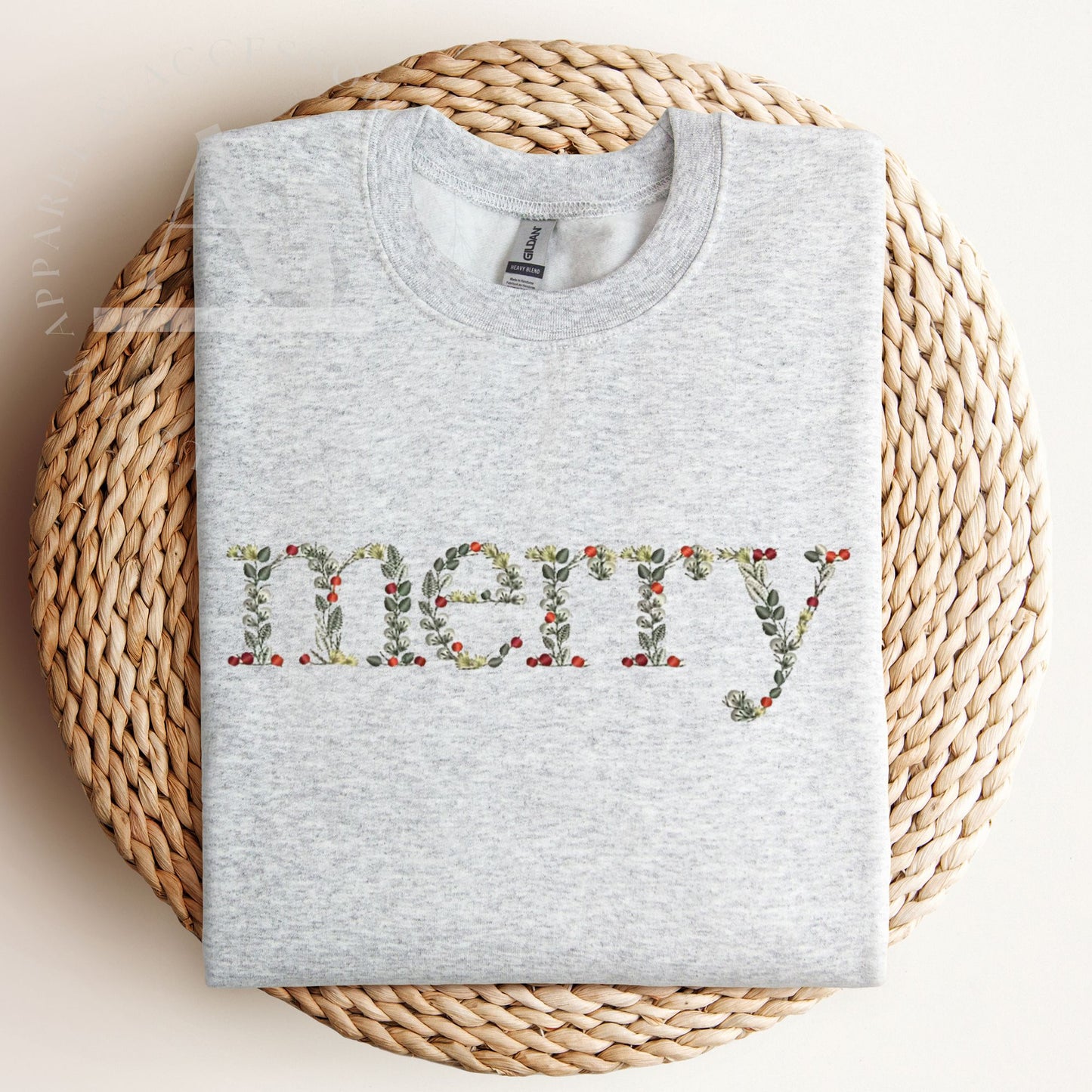 Embroidered Merry Floral Sweatshirt- Youth or Adult Unisex Sweatshirt