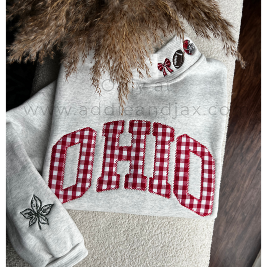 Gameday Gingham "OHIO" Embroidered Mock-neck Sweatshirt