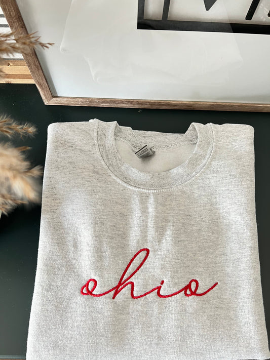 Embroidered Ohio Script Font Sweatshirt - Adult