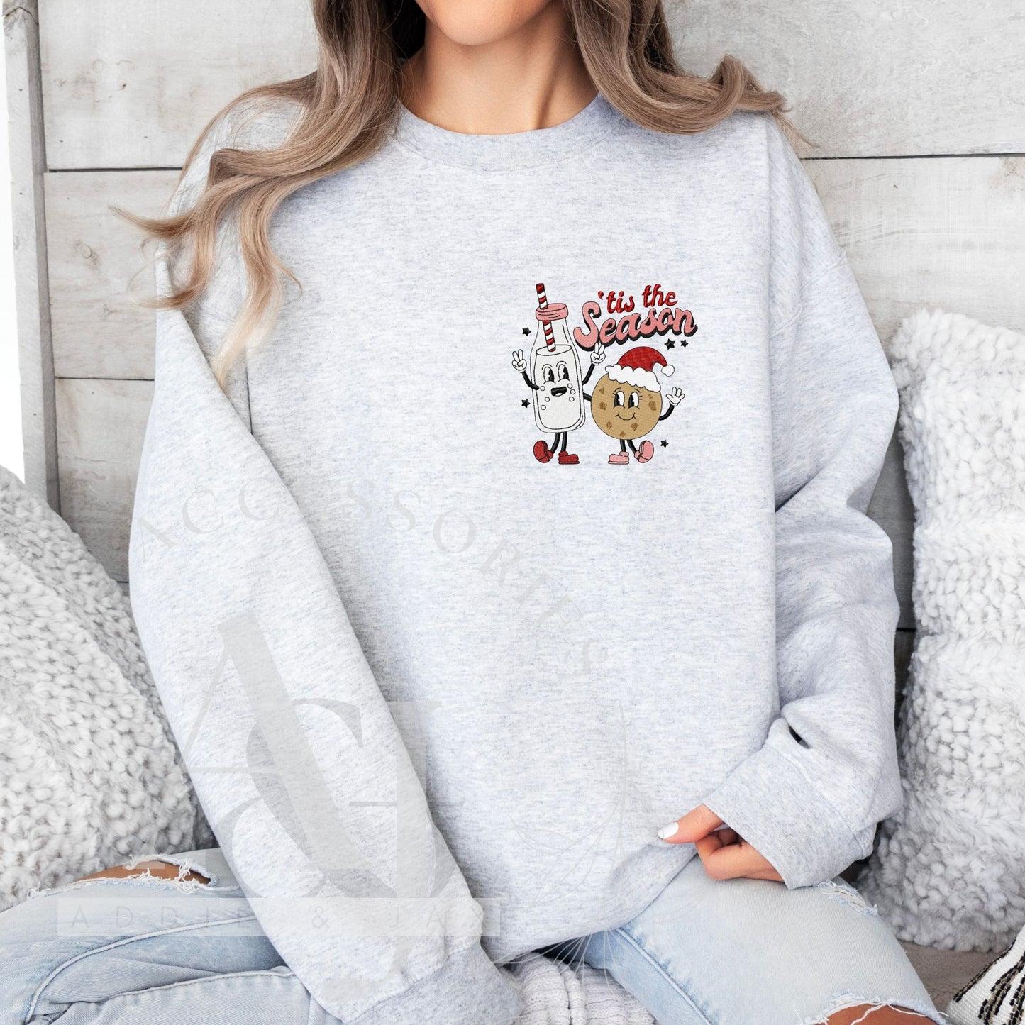 Embroidered- 'Tis the Season: Milk & Cookies - Youth & Adult Unisex Sweatshirt