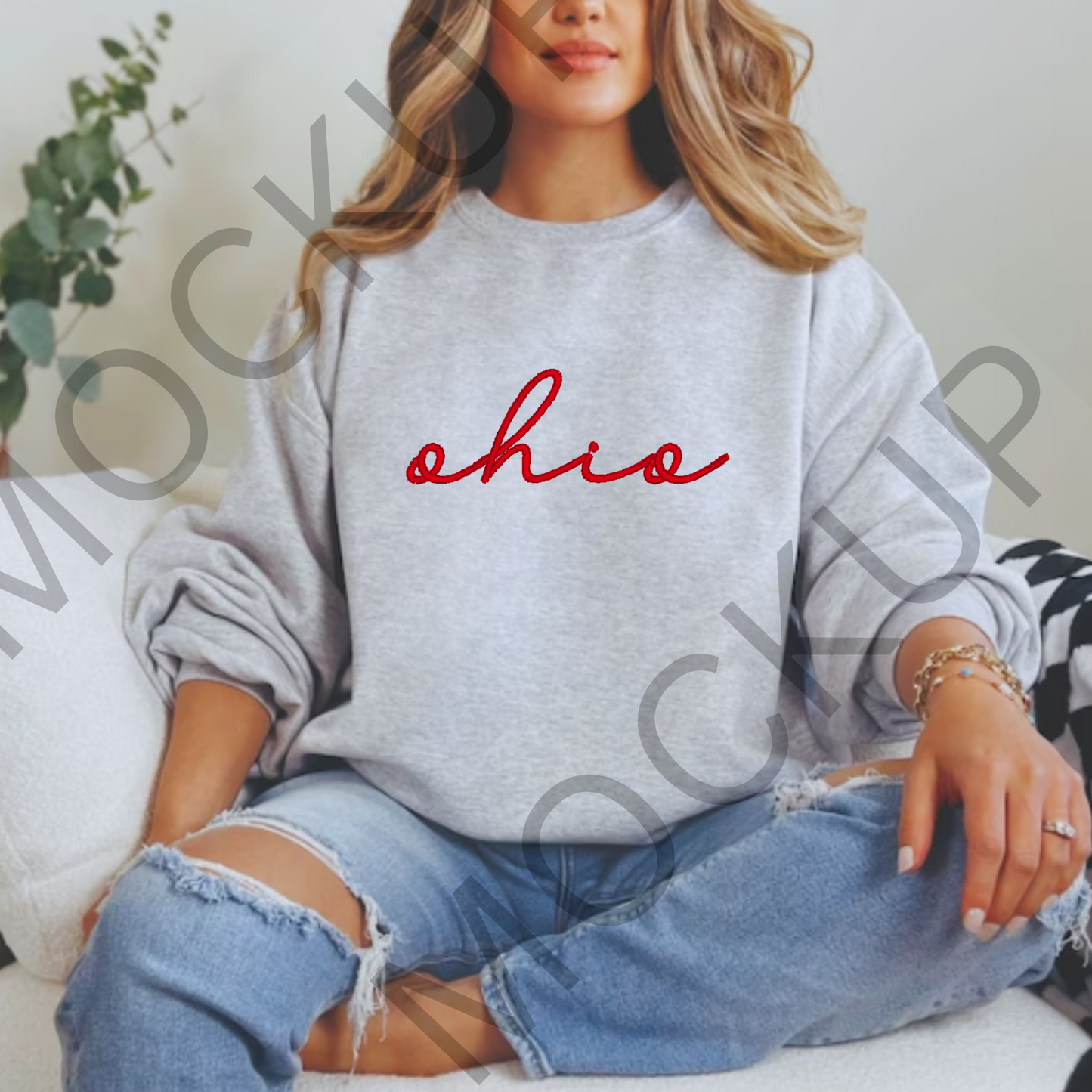 Embroidered Ohio Script Font Sweatshirt - Adult