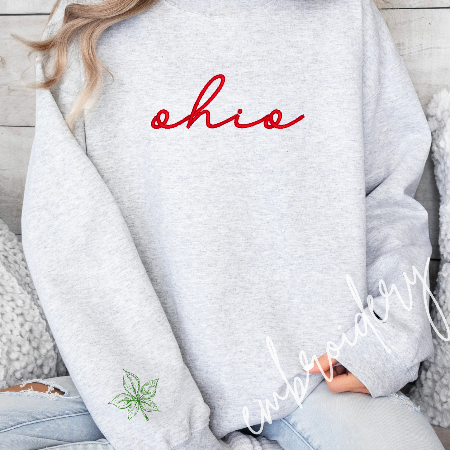 Embroidered Ohio Script Font Sweatshirt - Adult