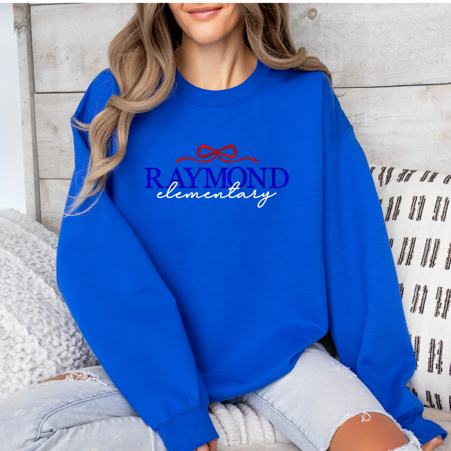 Embroidered Raymond Elementary - Coquette Bow Crewneck Pullover