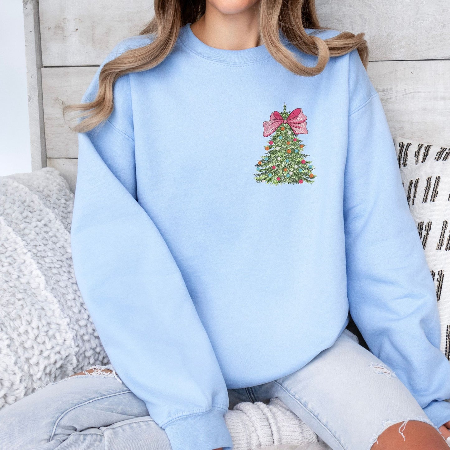 Embroidered Christmas Tree Coquette - Youth & Adult Unisex Sweatshirt