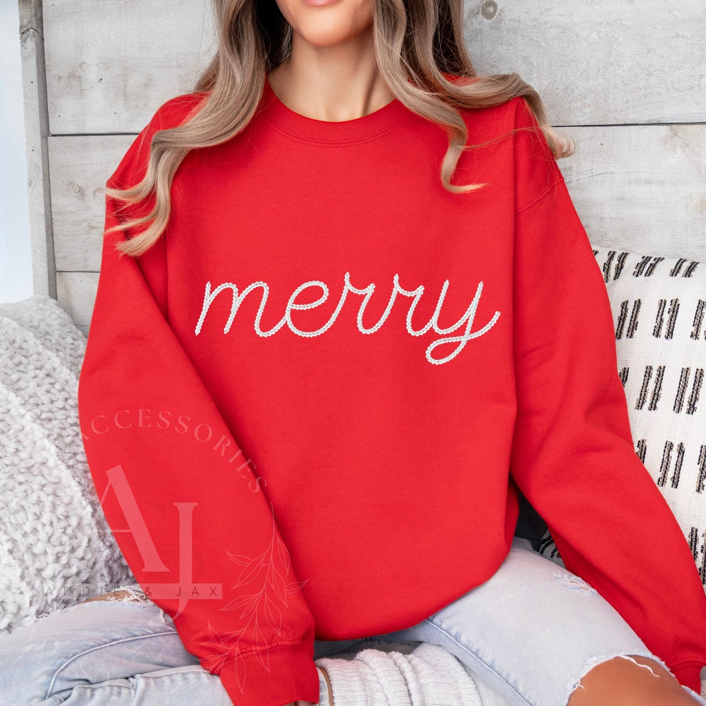 Embroidered Merry Sweatshirt- Adult Unisex Sweatshirt