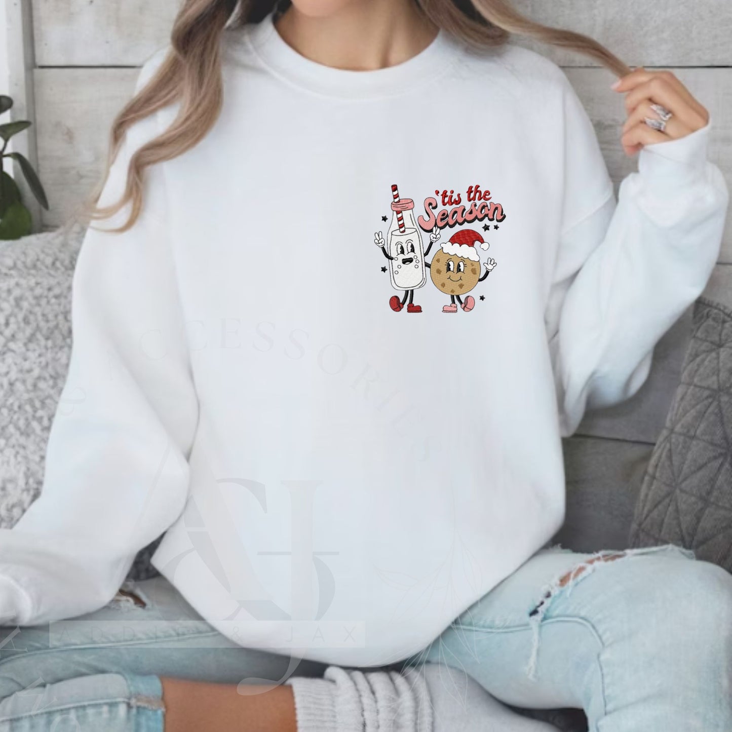 Embroidered- 'Tis the Season: Milk & Cookies - Youth & Adult Unisex Sweatshirt