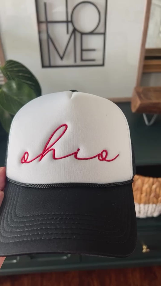 Embroidered Ohio Script Font - Adult Trucker Hat